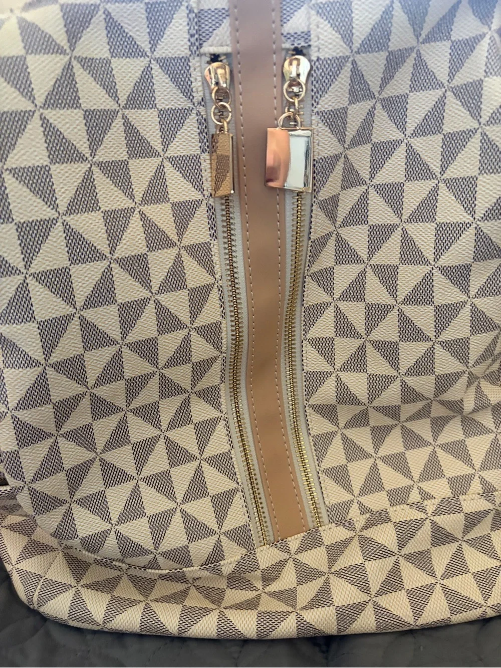 Beige Geometric Women's Backpack Purse with Matching Pouch - Contemporary Style